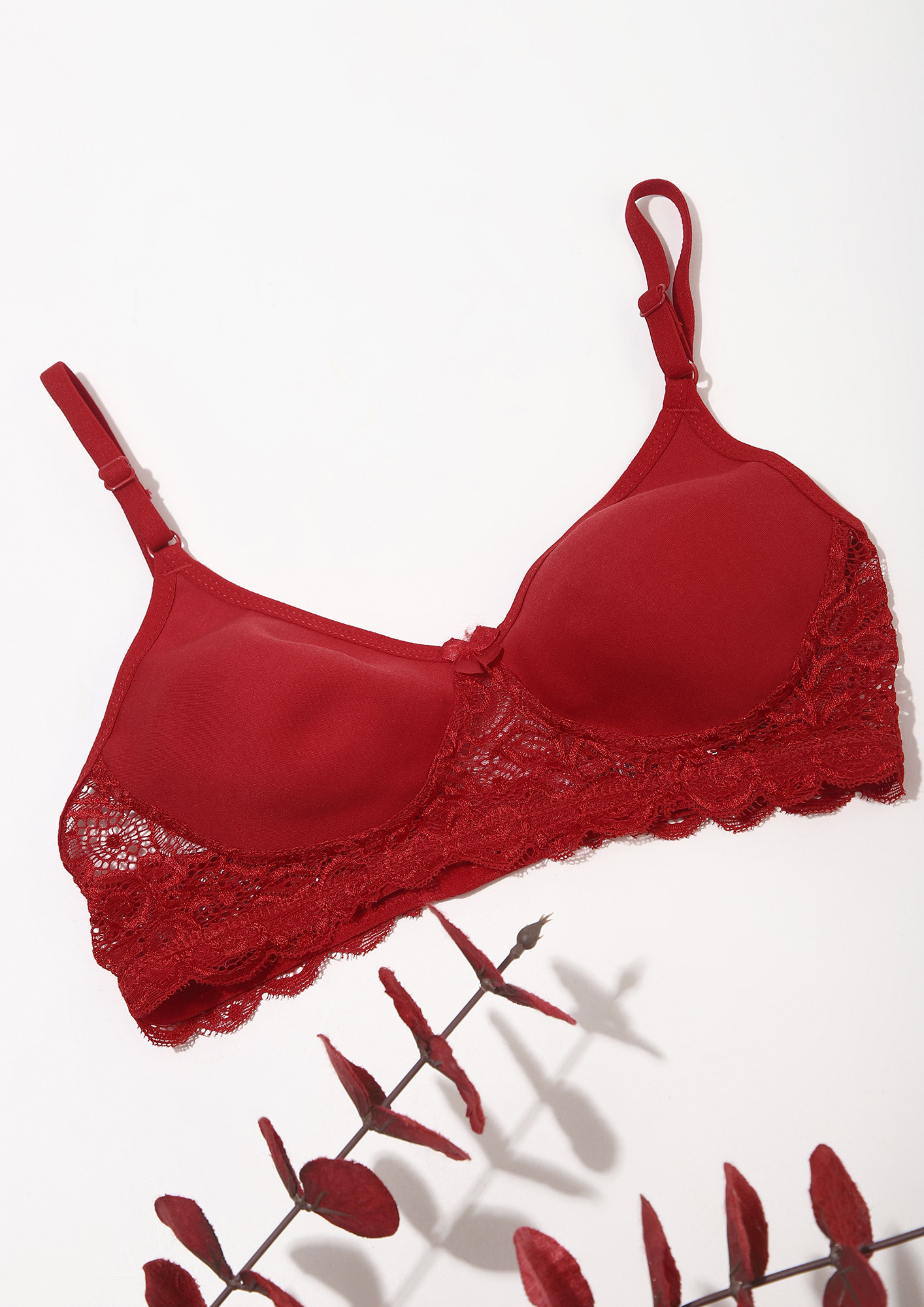 LACE THE DAY UP PADDED NON WIRED MAROON BRA