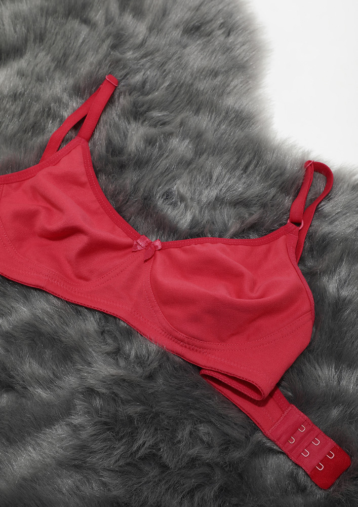 Lovely Everyday Non Padded Non Wired Full Coverage Red Bra