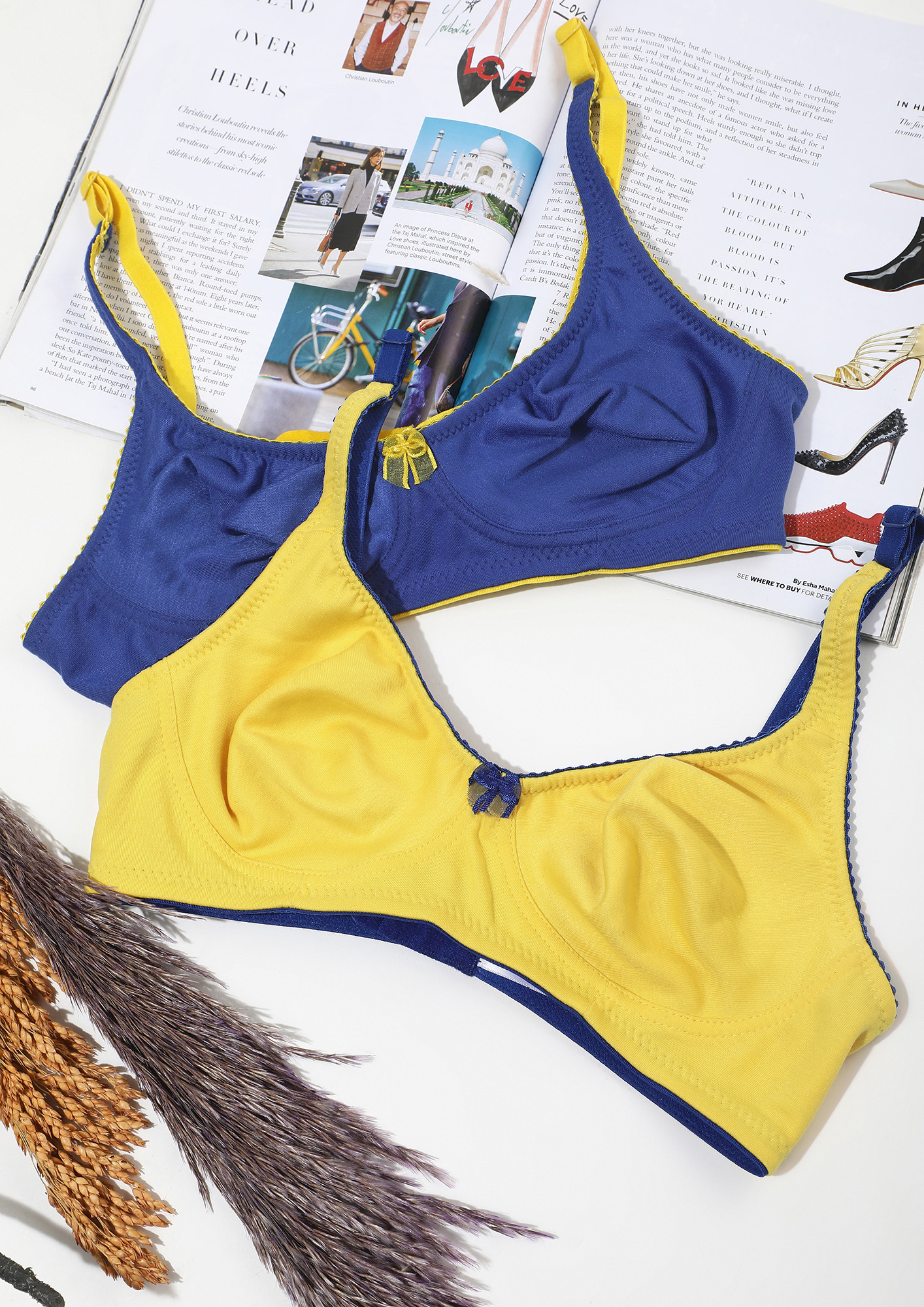 FEELS LIKE CONTENTMENT YELLOW AND BLUE BRA COMBO
