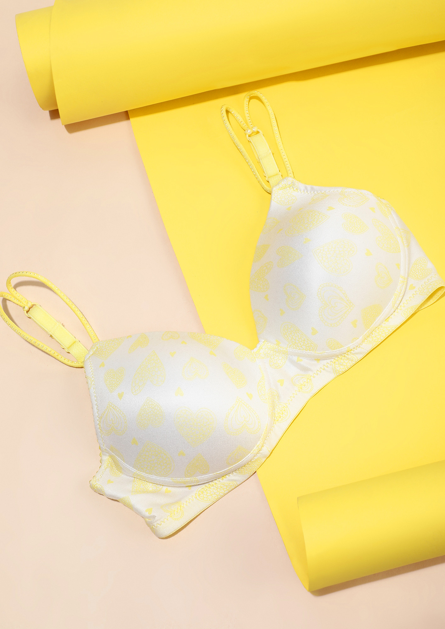 PRETTY HEARTS YELLOW NON WIRED PADDED BRA