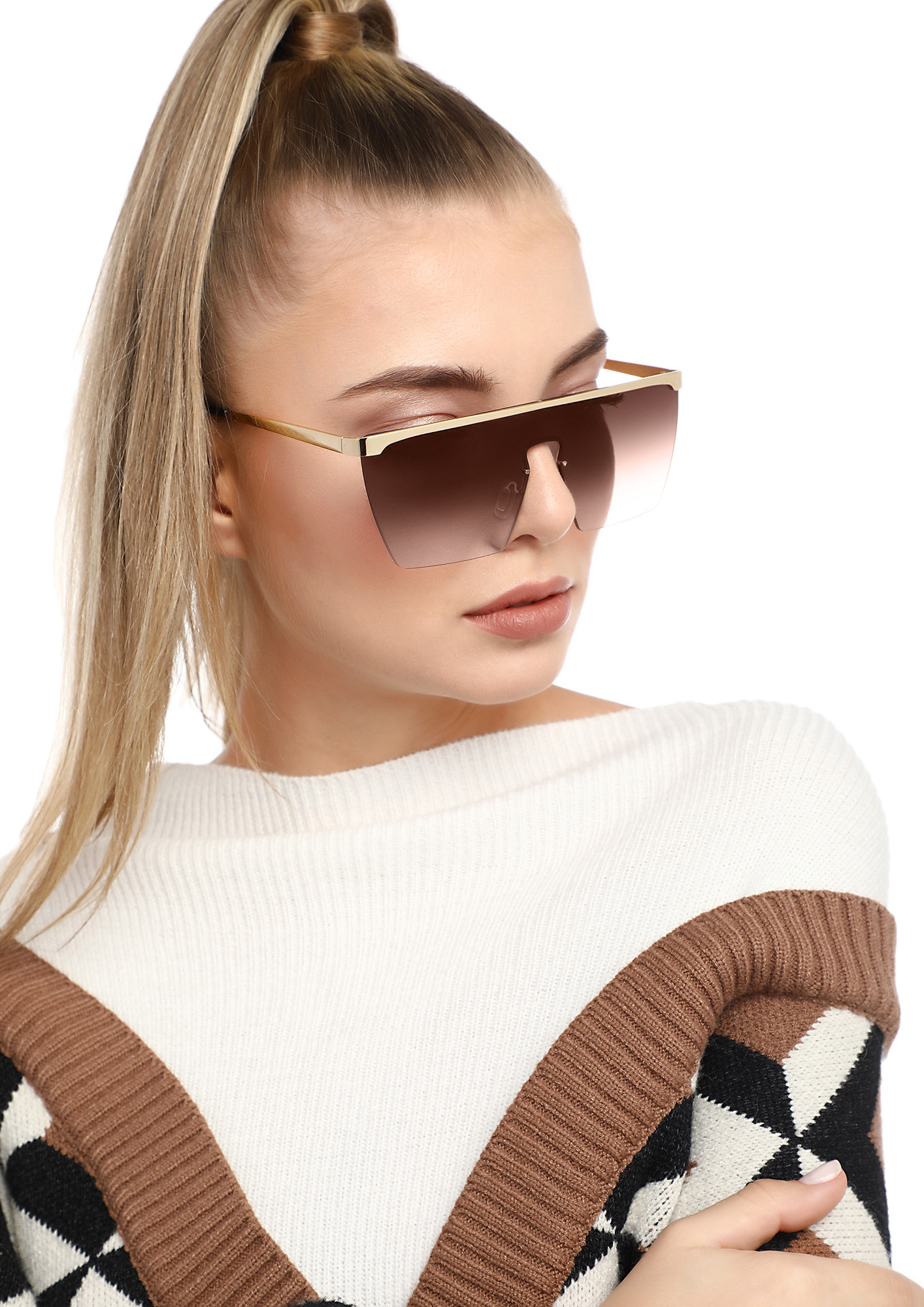 DID IT FOR YOU TEA BROWN SQUARE SUNGLASSES