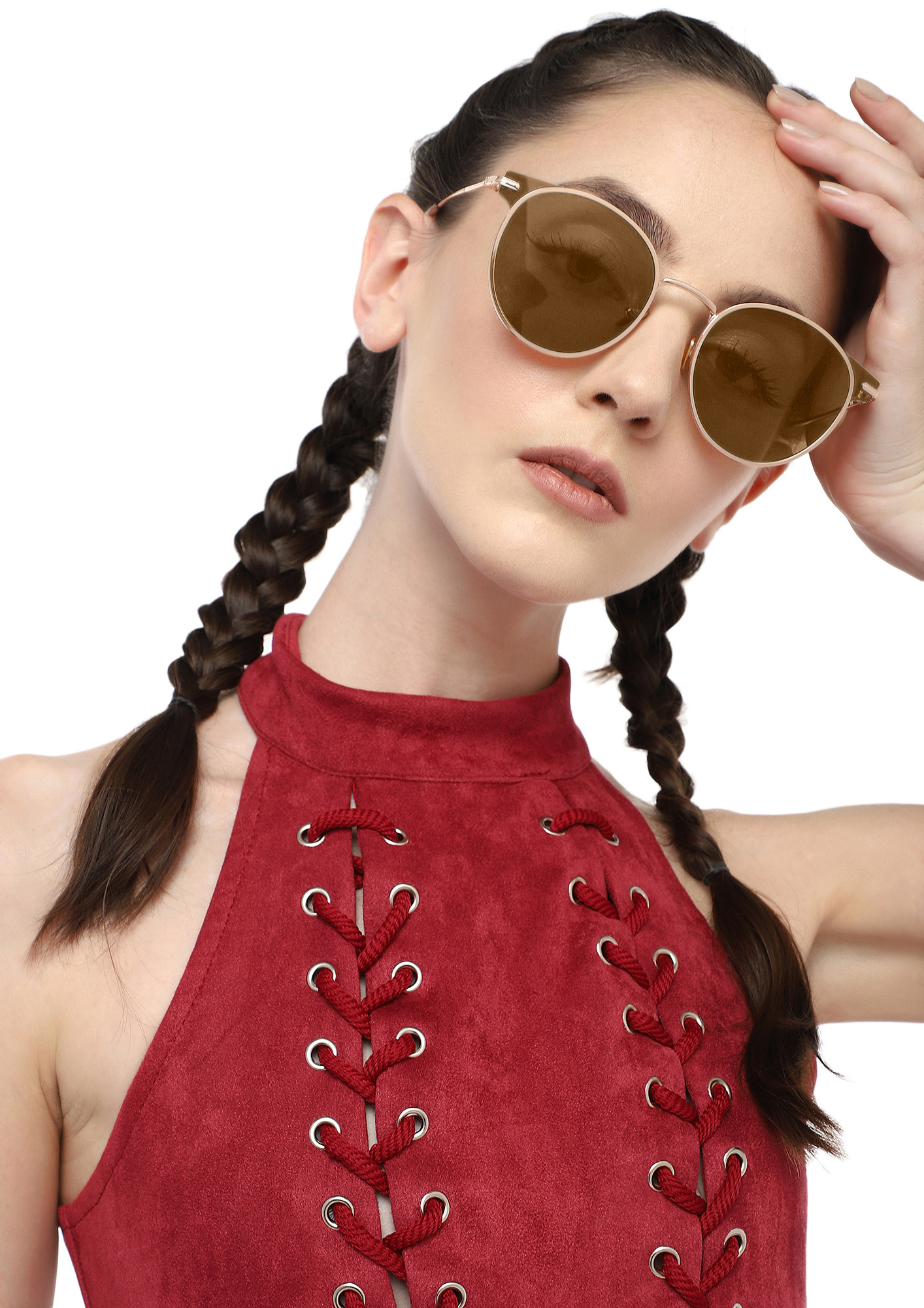 WHAT GOES A-ROUND TEA BROWN ROUND SUNGLASSES