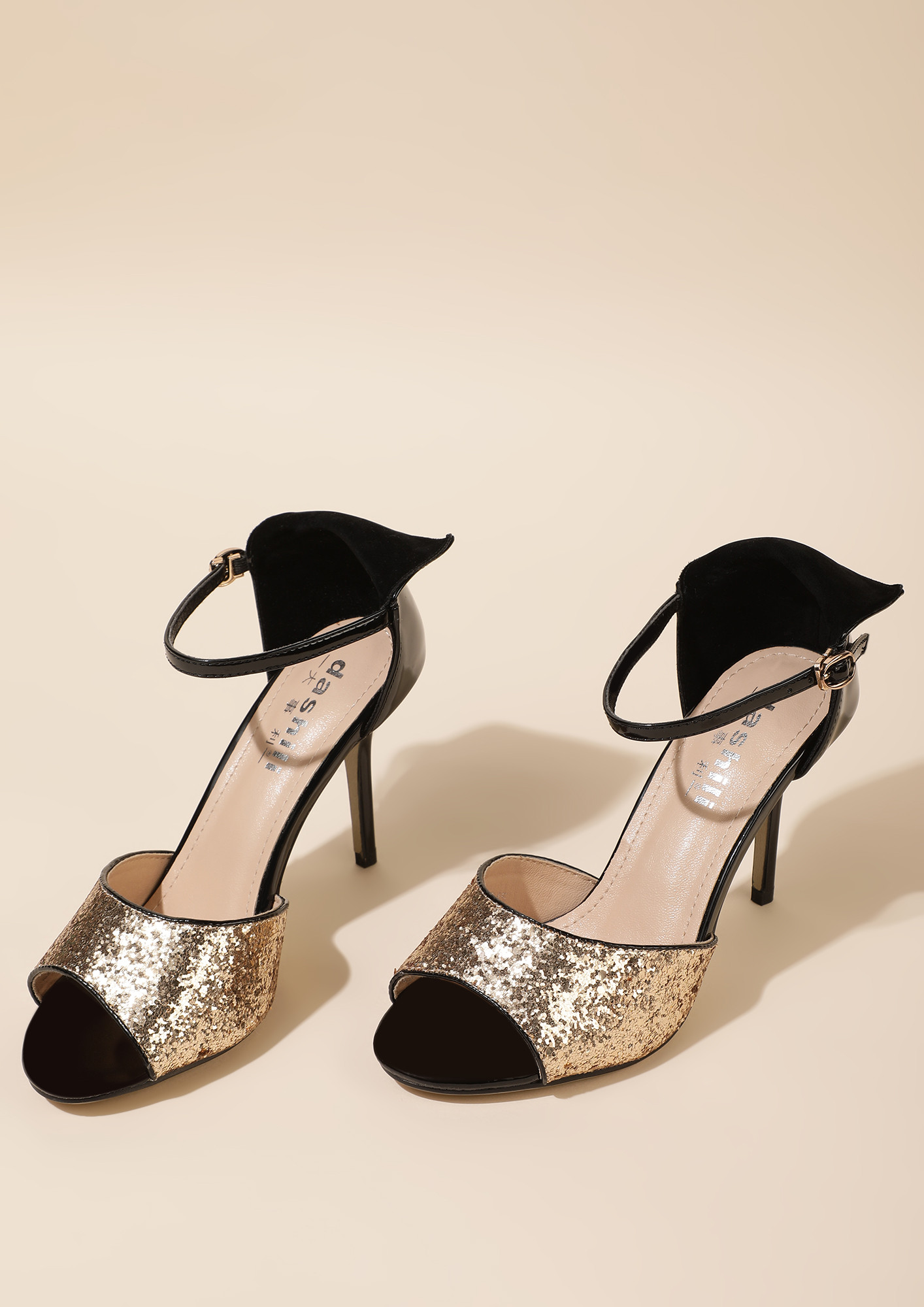 ALL SET TO PARTY GOLDEN PEEP-TOE SANDALS