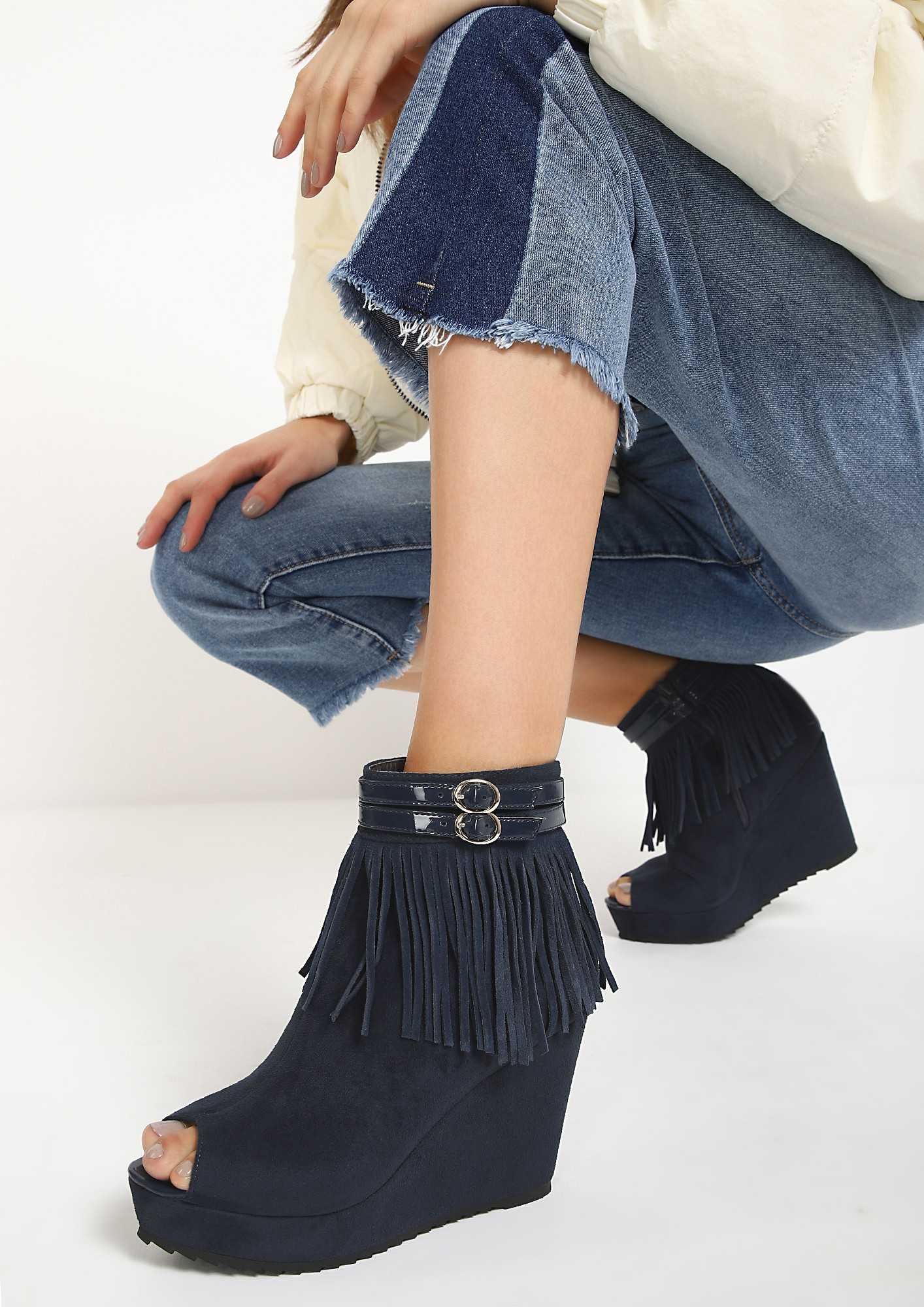 FRINGED TO HAPPINESS BLUE ANKLE BOOTS