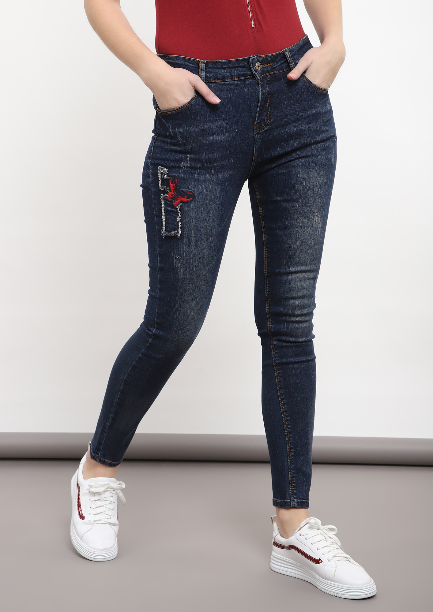 Denim Blue Mid-Rise Skinny Jeans – Kaira