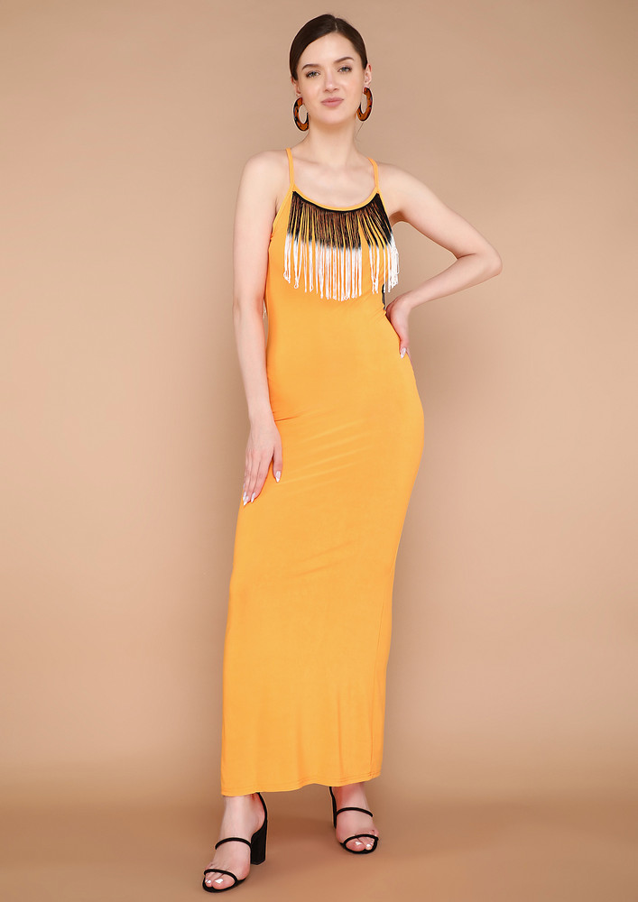 Buy CUT-OUT HALTER NECK YELLOW MAXI DRESS for Women Online in India