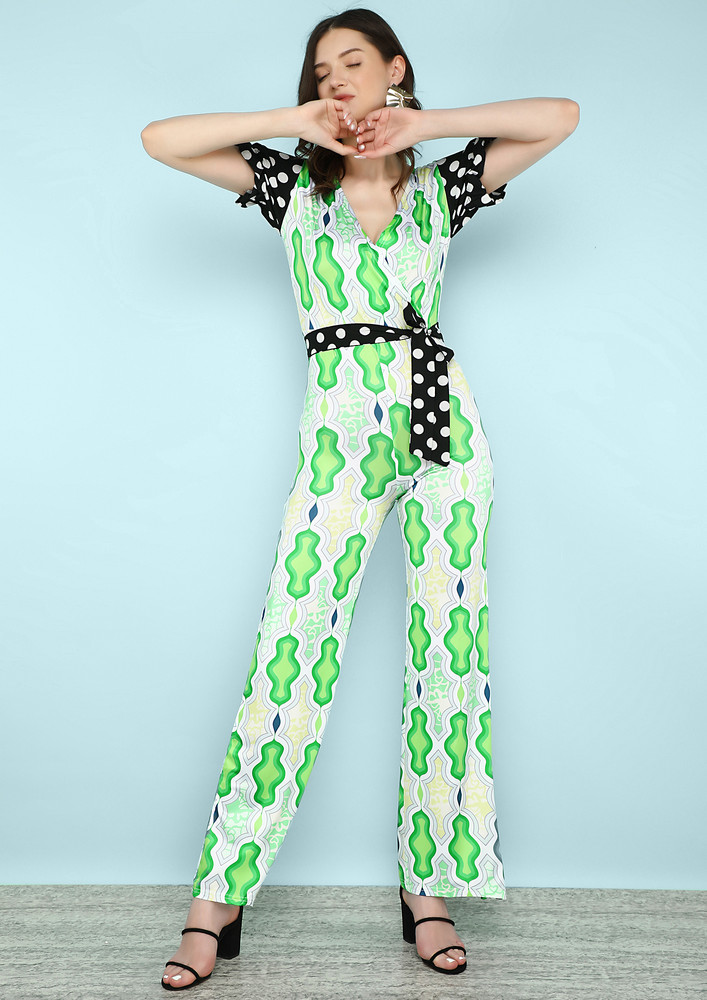 Caught Ypur Stare Green Printed Jumpsuit