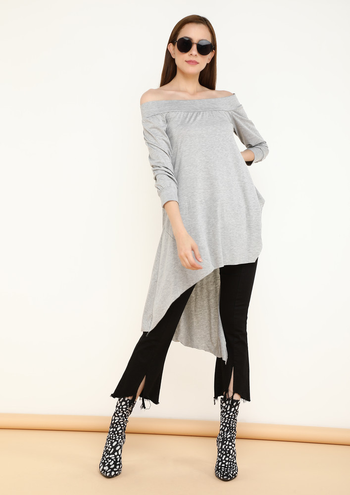 Out Of The Moon Grey Off Shoulder Top