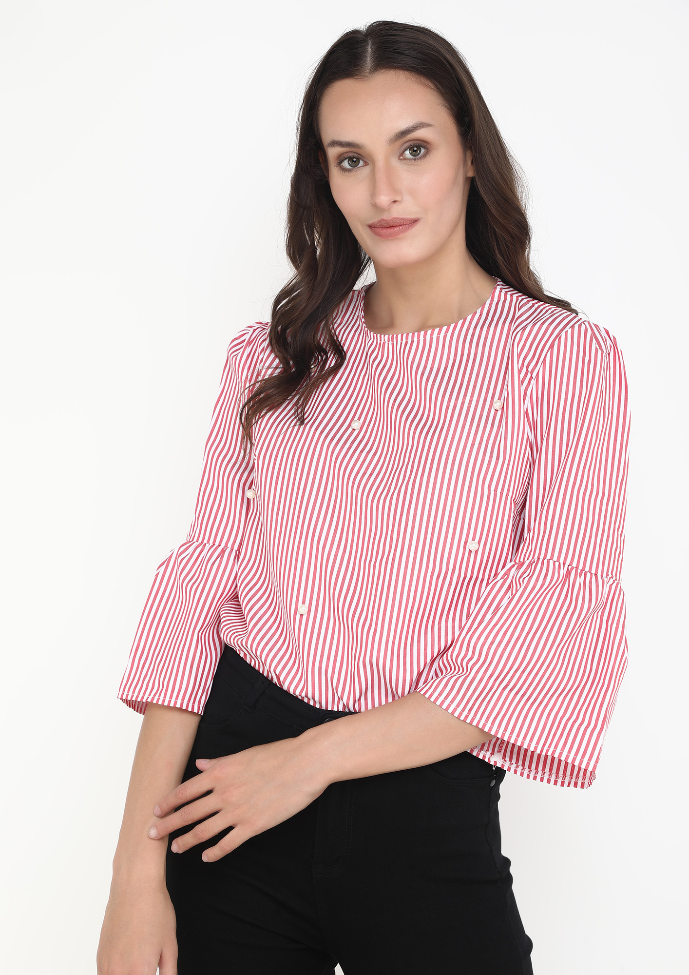 BE WITH ME RED STRIPES BLOUSE


