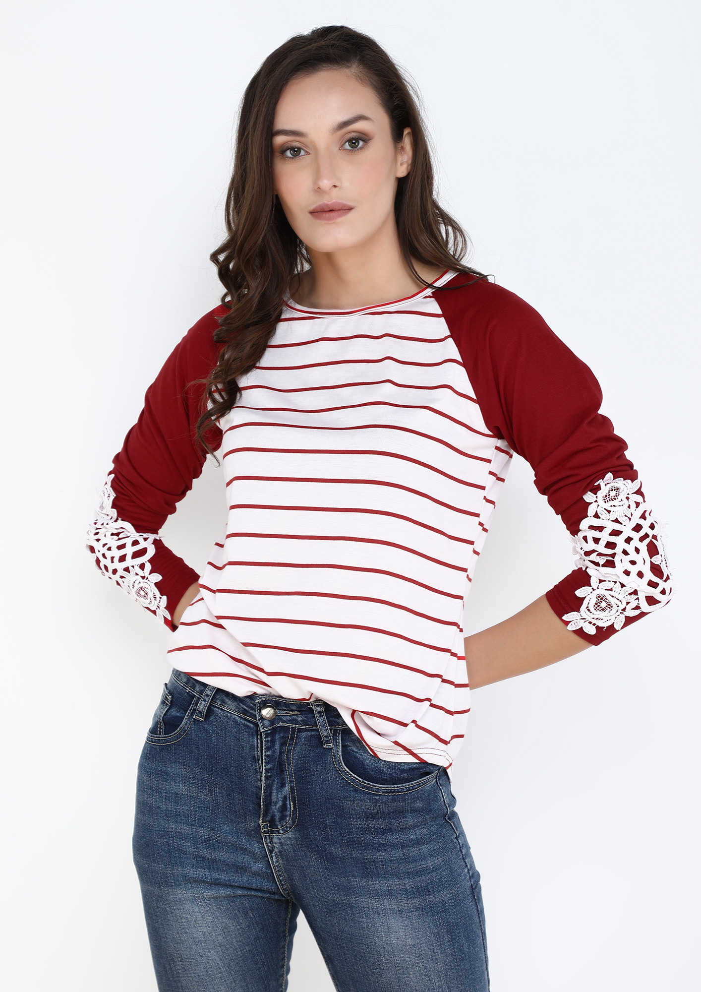 STRIPE AND MESH ON RED TOP