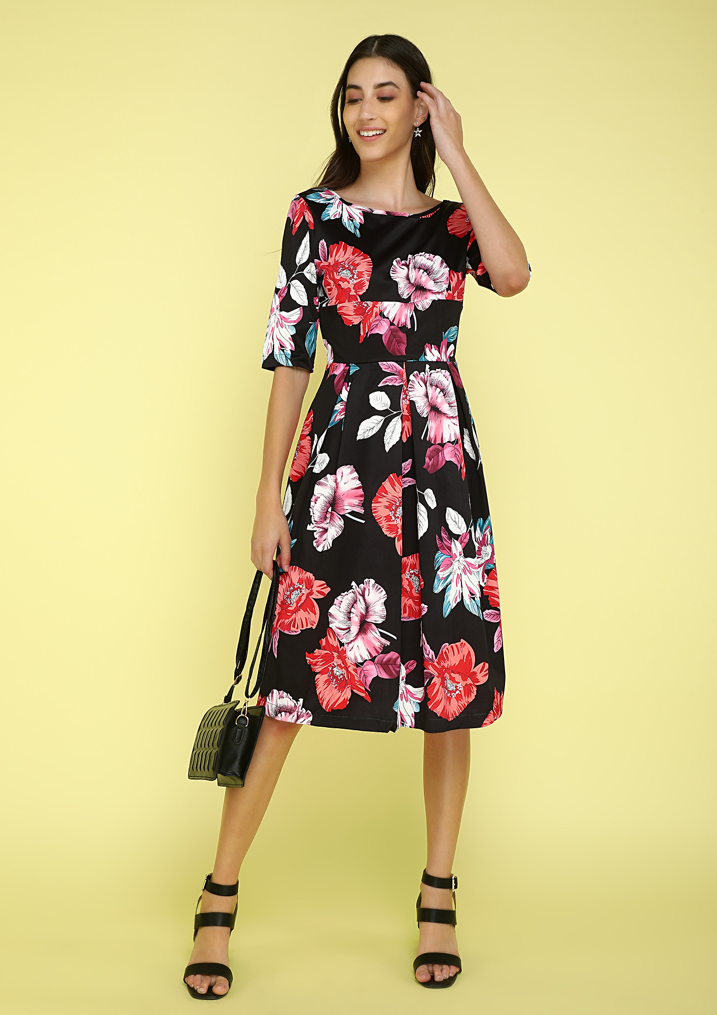 HAPPY HOURS FLORAL BLACK AND RED DRESS
