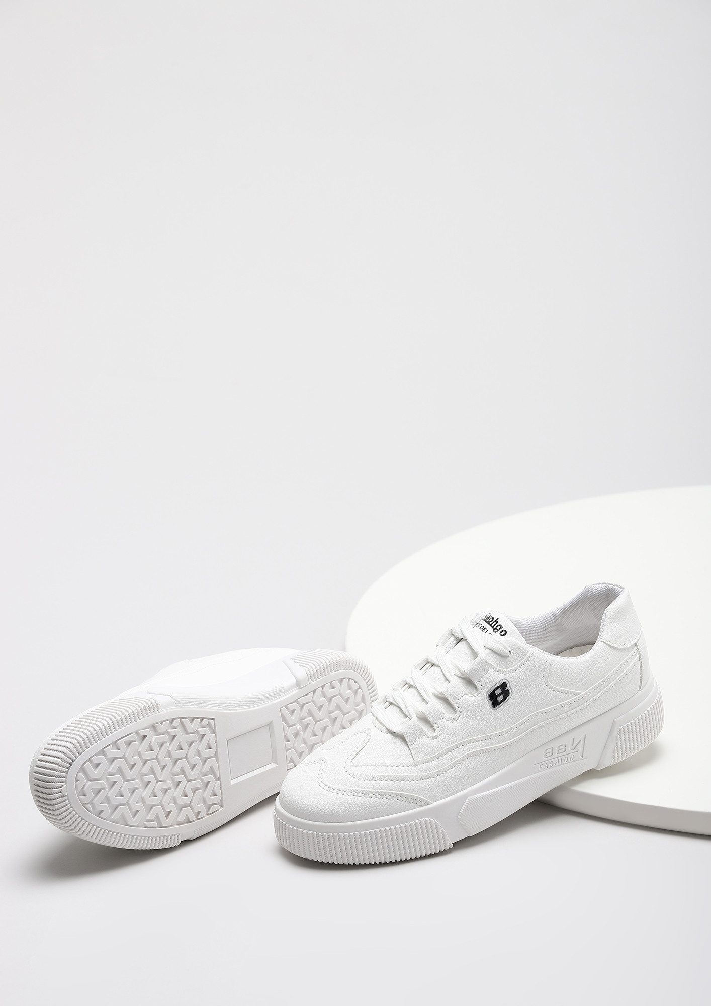 ABOVE THE CURVE WHITE FLATFORM SNEAKERS