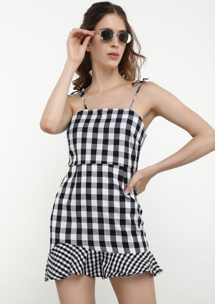 Check Me Out Plaid Bodycon Dress In Black