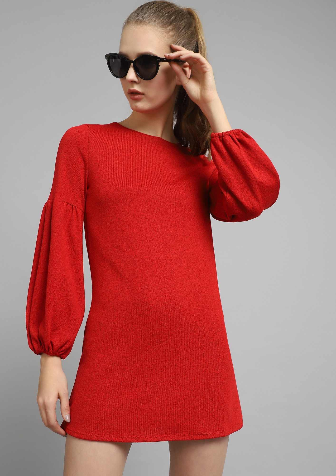 KNIT ATTITUDE RED SHIFT DRESS