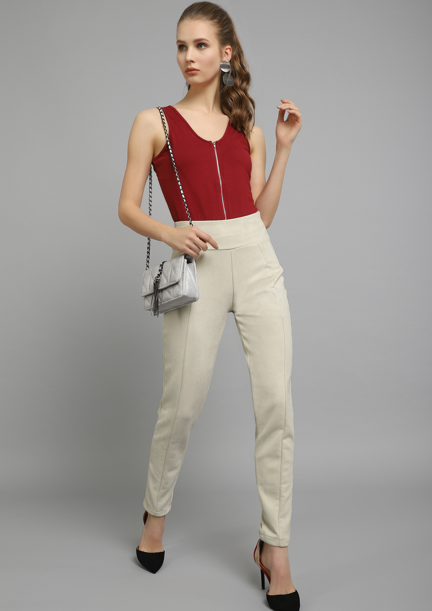 Buy Navy Solid Side Tape Peg Trousers for Women Online in India