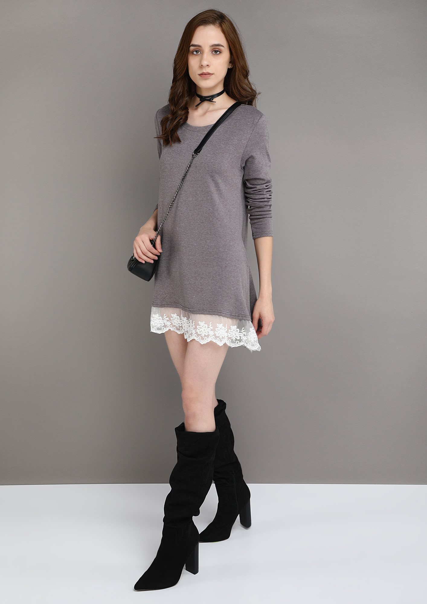LACE ME UP GREY TUNIC TOP