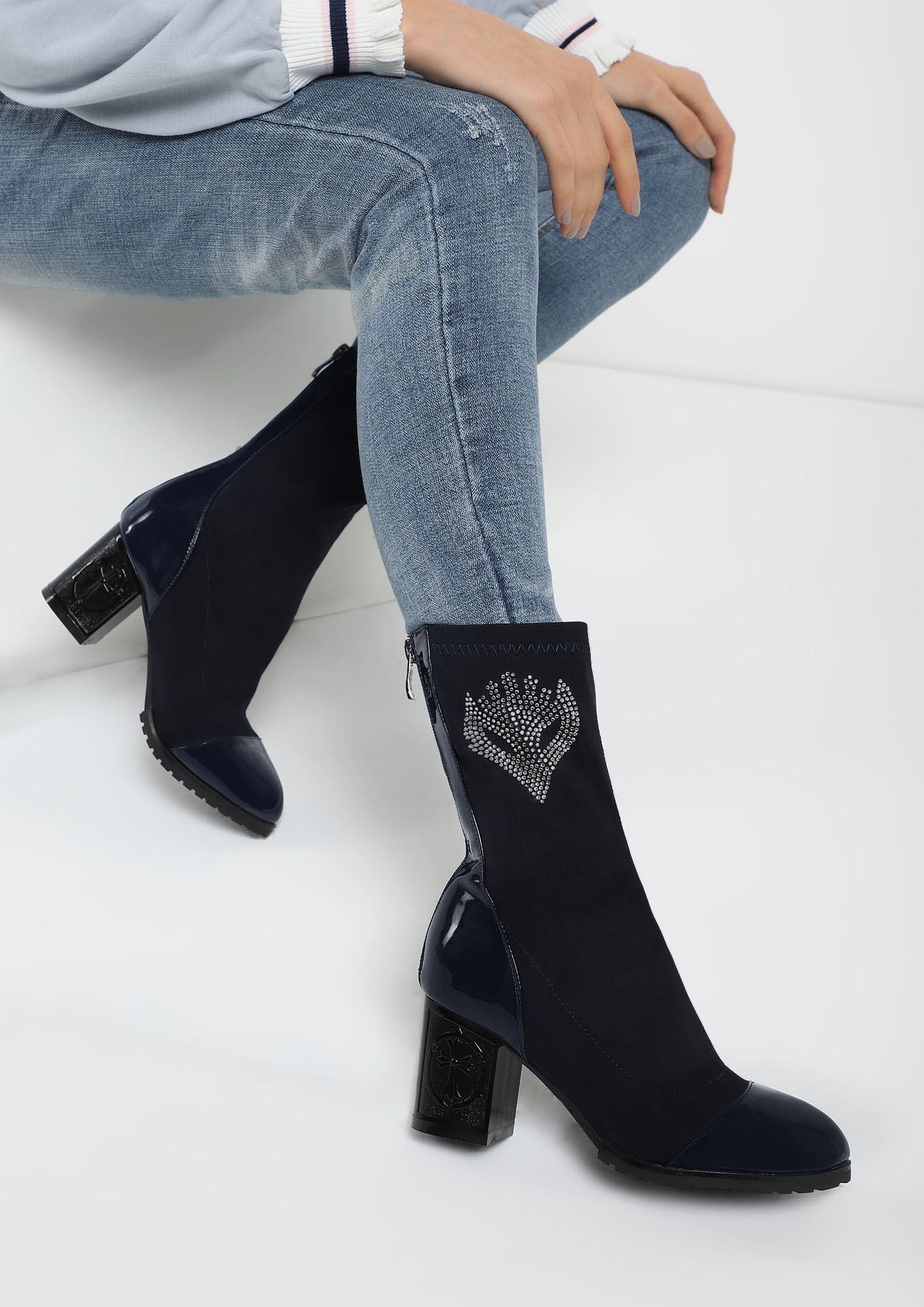 BEHIND THE MASK NAVY MID CALF BOOTS
