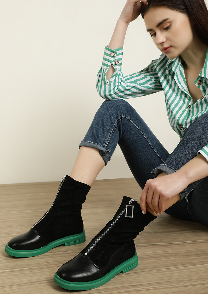 Zip Up And Go Green Ankle Boots
