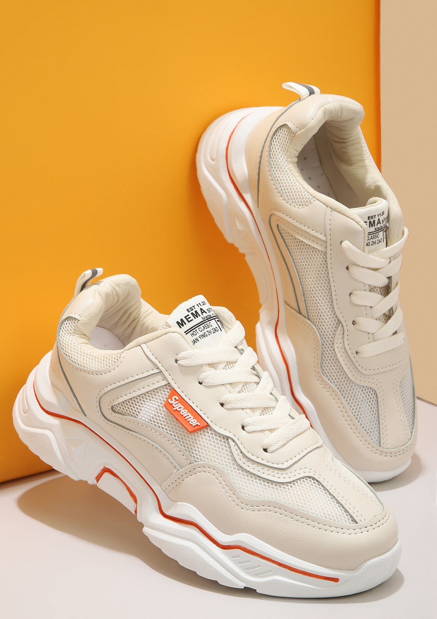 SUPREMELY FOCUSED ORANGE PIPING BEIGE TRAINERS