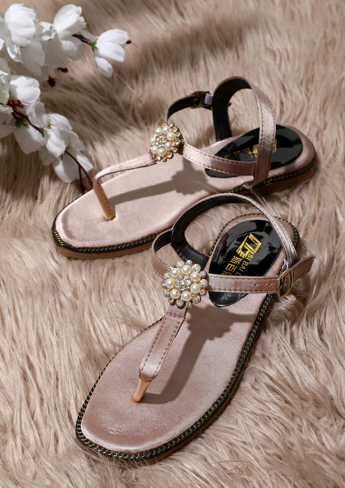 Flower Topped Pink Flat Sandals