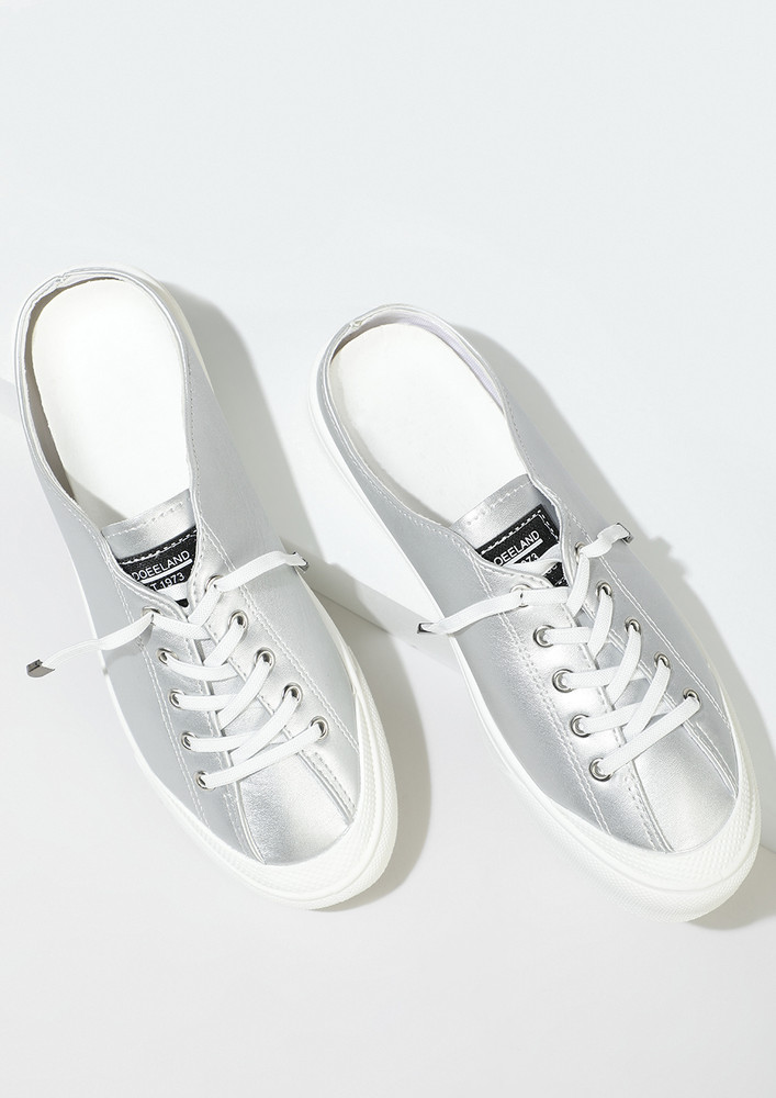 The Comfy Sporty Silver Mule Sneakers