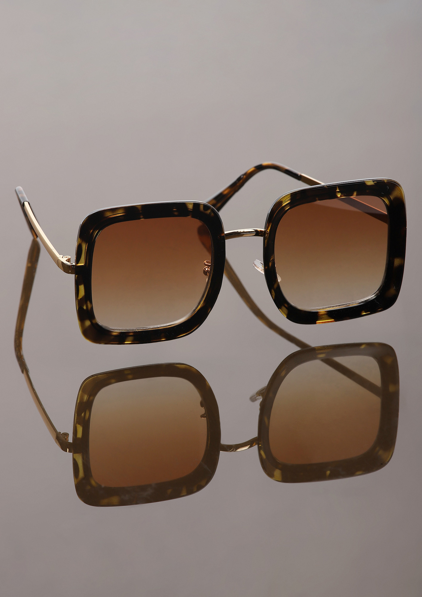 HOW FAR WILL YOU FOR PR-INT AMBER SQUARE FRAME SUNGLASSES