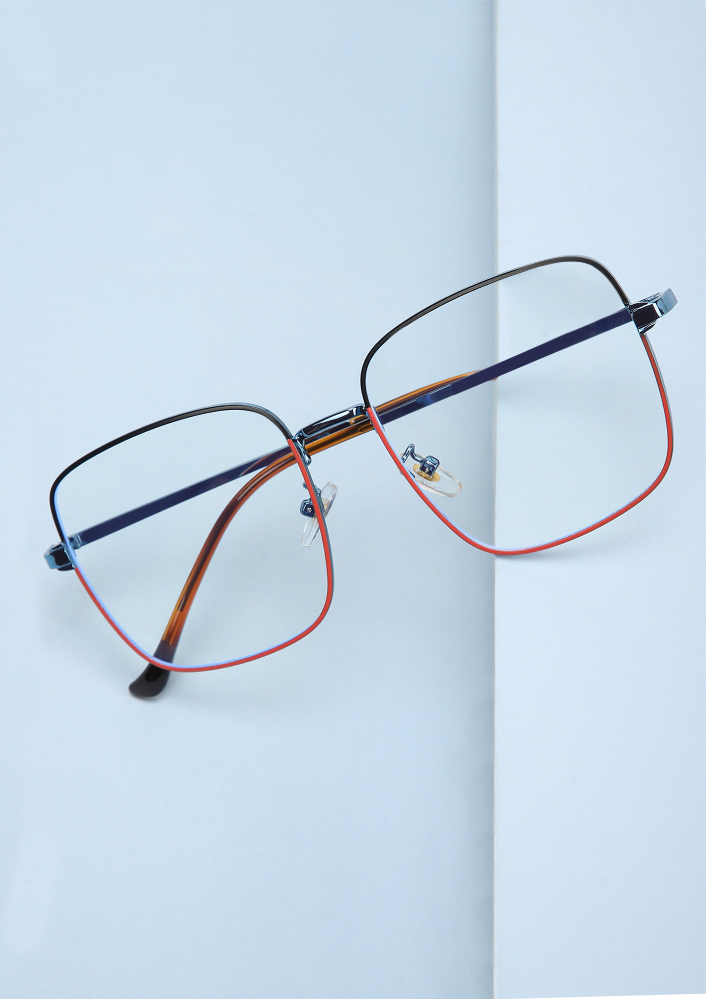 CALM AND COLLECTED BLUE RED SQUARE FRAME SUNGLASSES