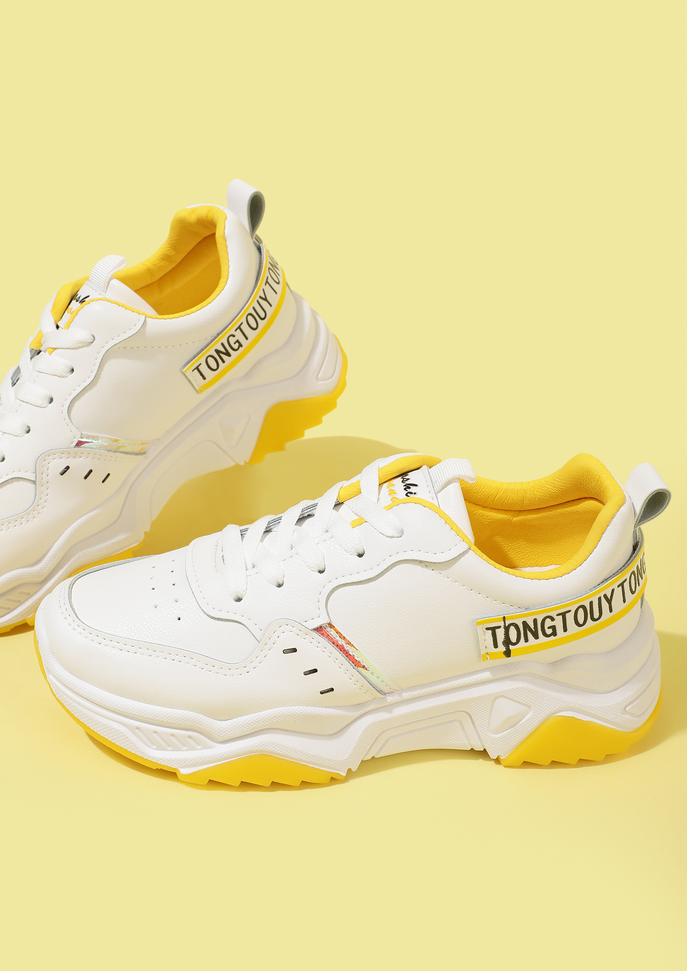 READY FOR ADVENTURE YELLOW WHITE TRAINERS
