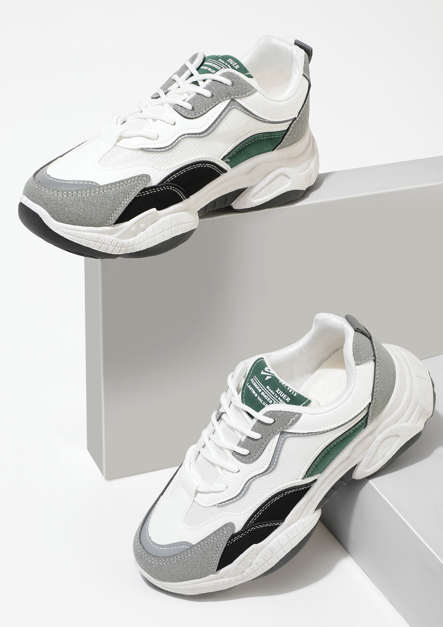 IN HIGH SPIRITS GREEN COLORBLOCKED TRAINERS