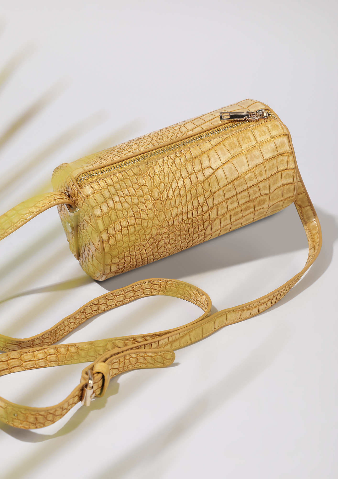 TIME TO CROC IT UP MUSTARD BUCKET BAG