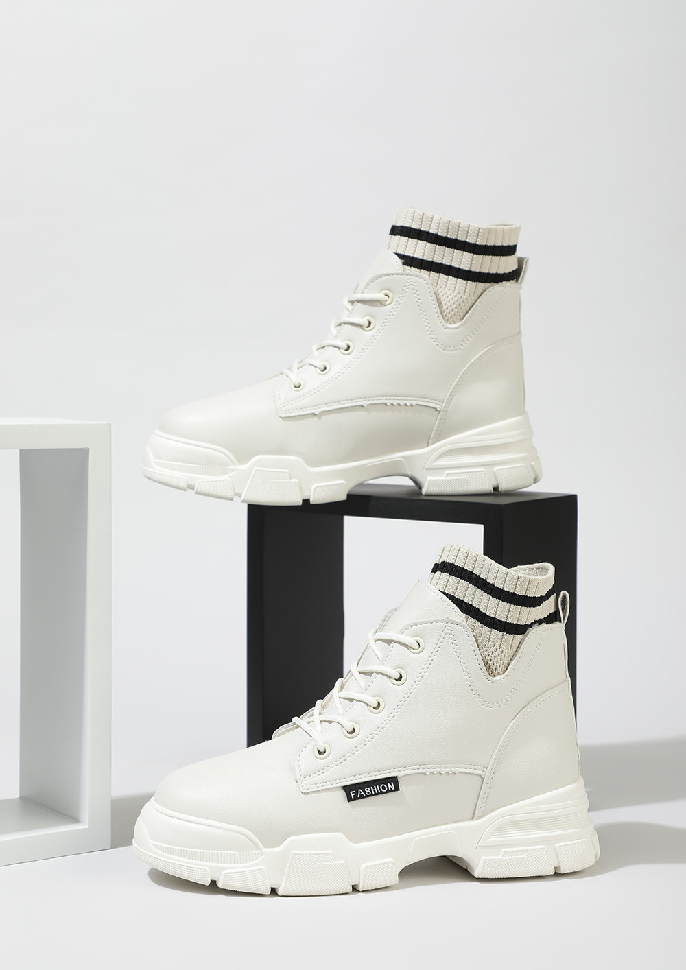 THAT ATHLEISURE SASS WHITE ANKLE BOOTS