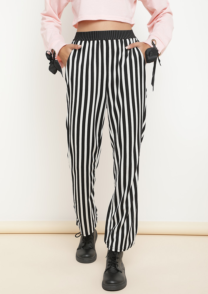 Quirky And Stripes Black Trousers