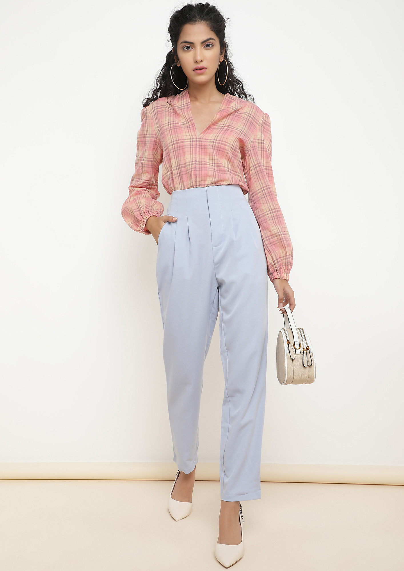 Linen High Waisted Pants - Elastic Waistband - Washed Linen Trousers -