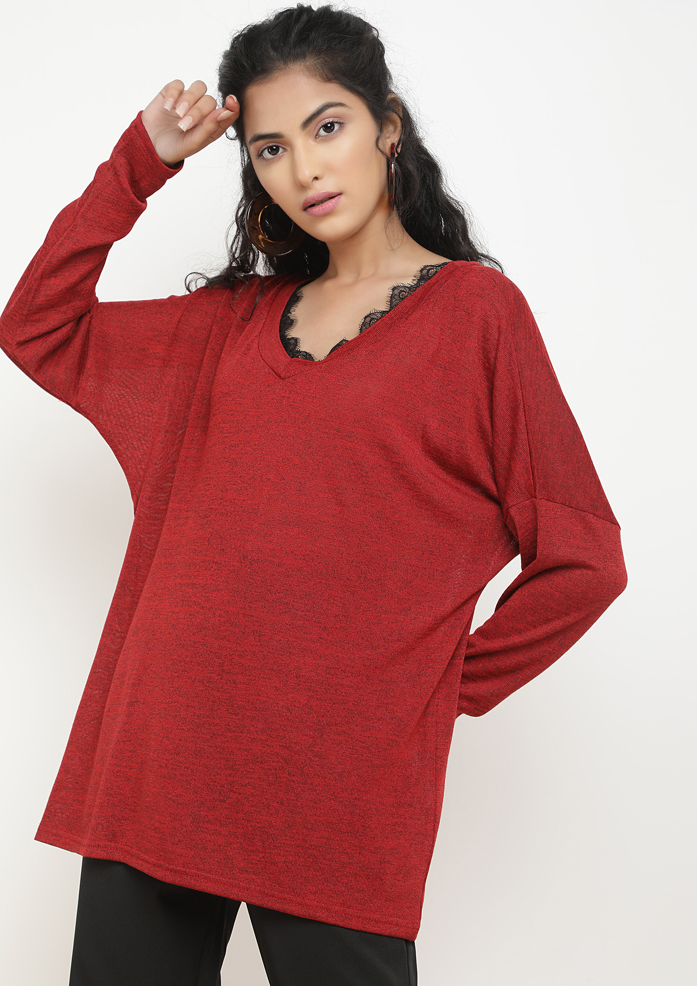 CALL FOR A KNIT RED TUNIC TOP