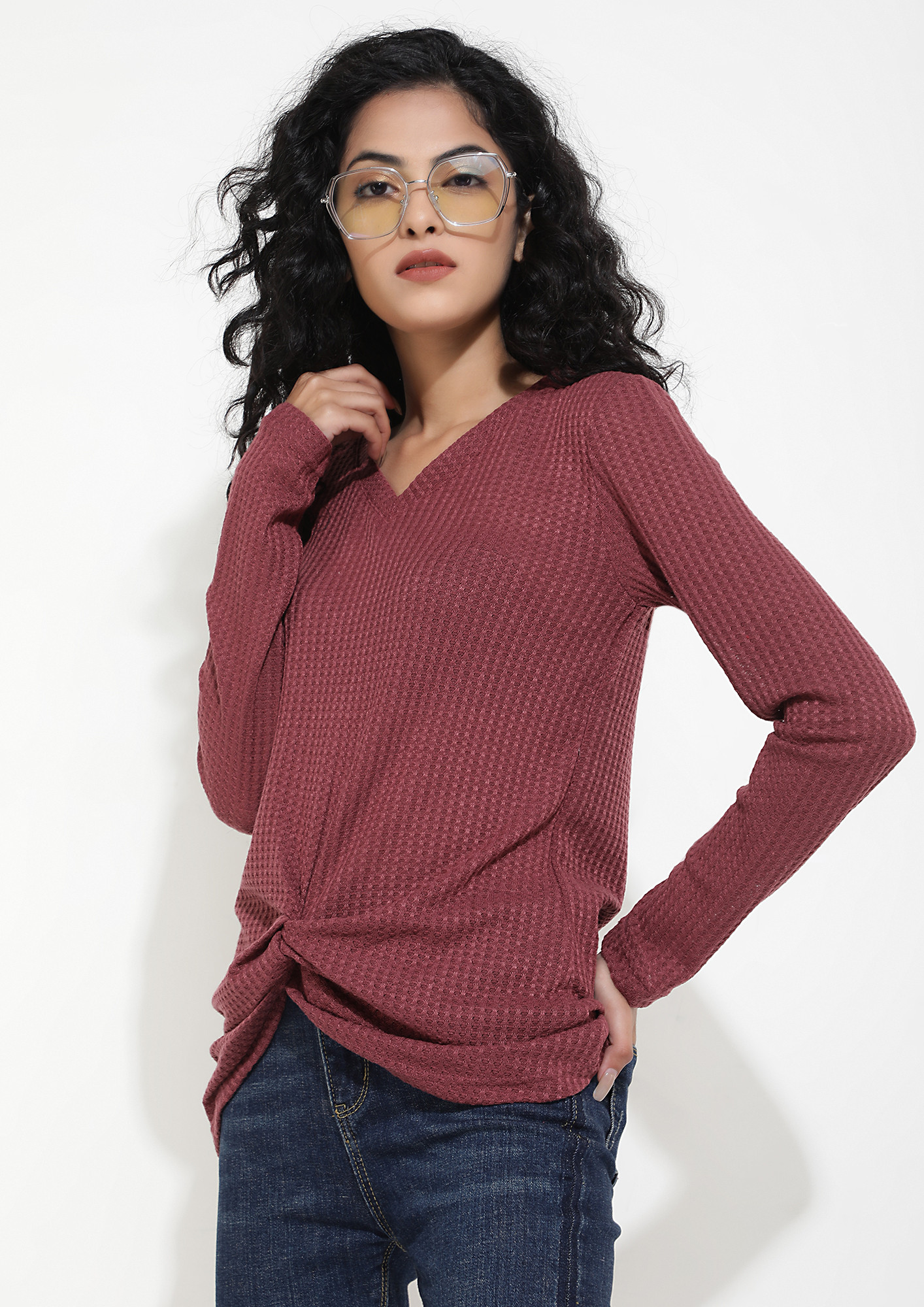 KNOT YOUR BASIC RED KNITTED TUNIC TOP