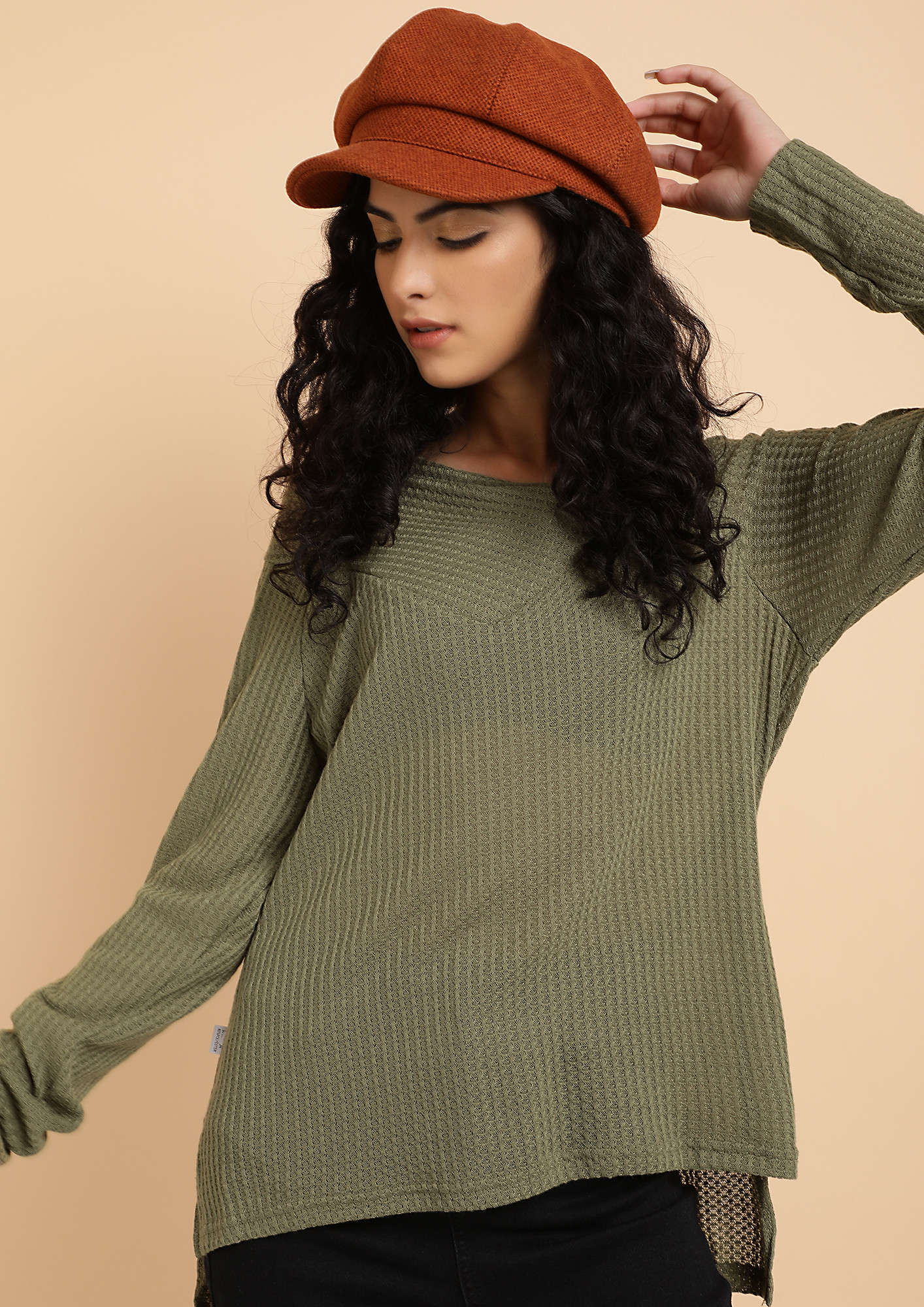 IN THIN AIR OLIVE KNITTED TOP