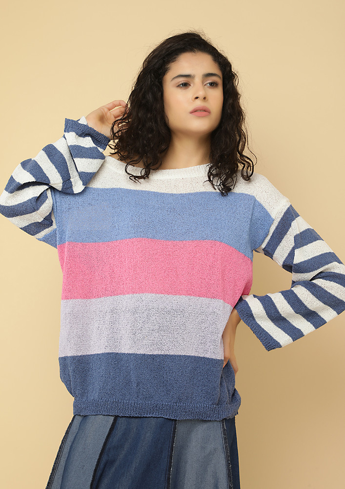 Obsessed With Colors Blue Striped Jumper