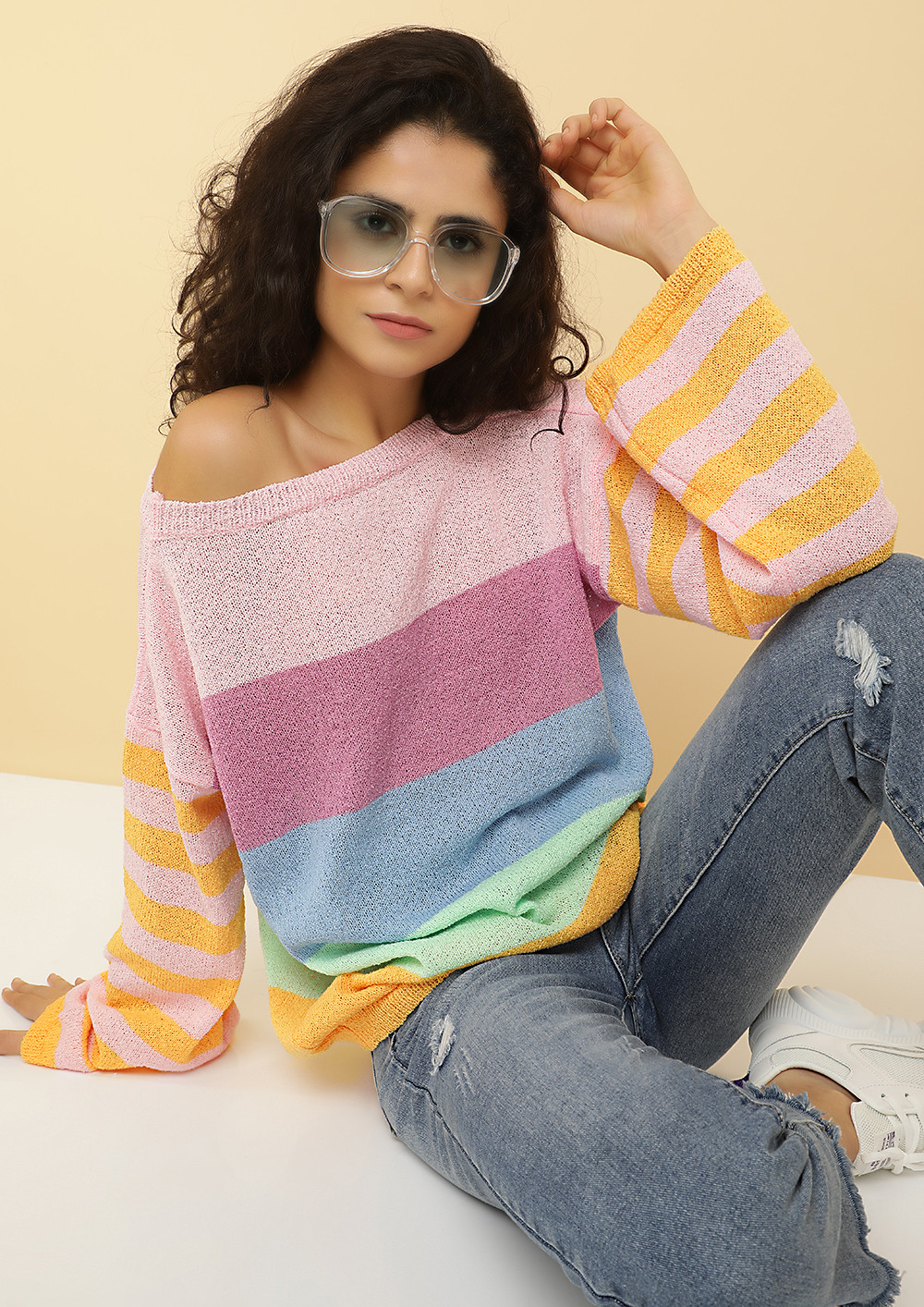 OBSESSED WITH COLORS YELLOW STRIPED JUMPER