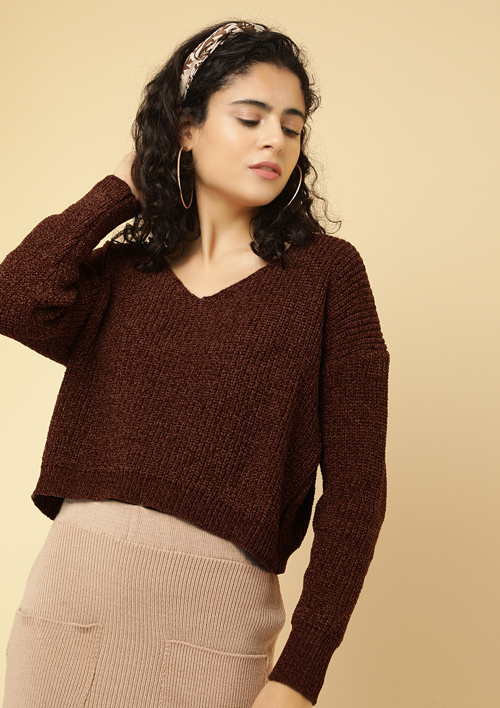 WEATHER RESET O'CLOCK BROWN CROPPED JUMPER