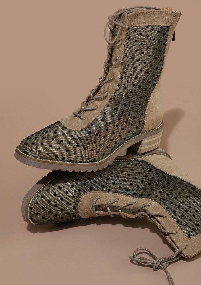 Dots And Knots Beige Combat Boots