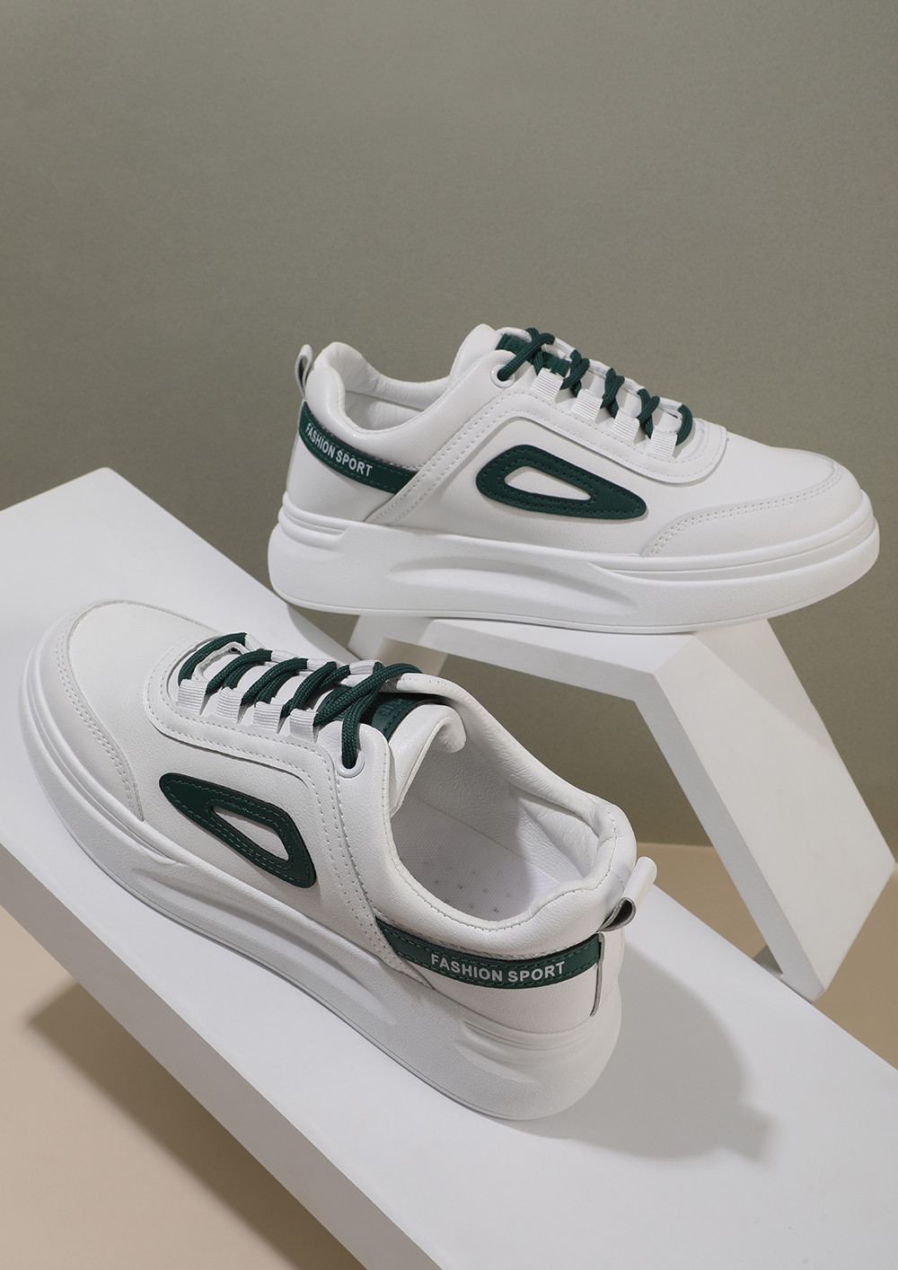 WEAR YOUR CONFIDENCE GREEN PANELS WHITE SNEAKERS