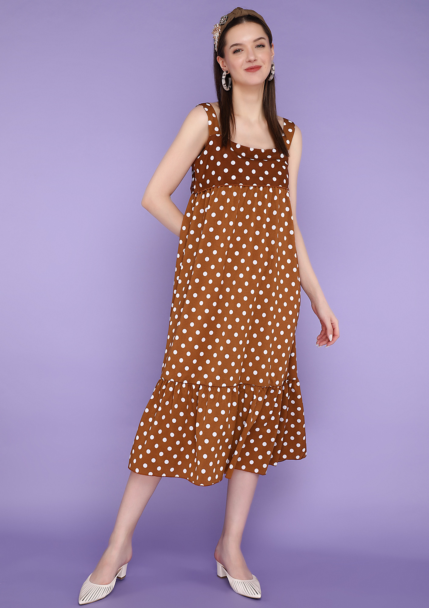 WRAPPED IN POLKA DOTS BROWN DRESS