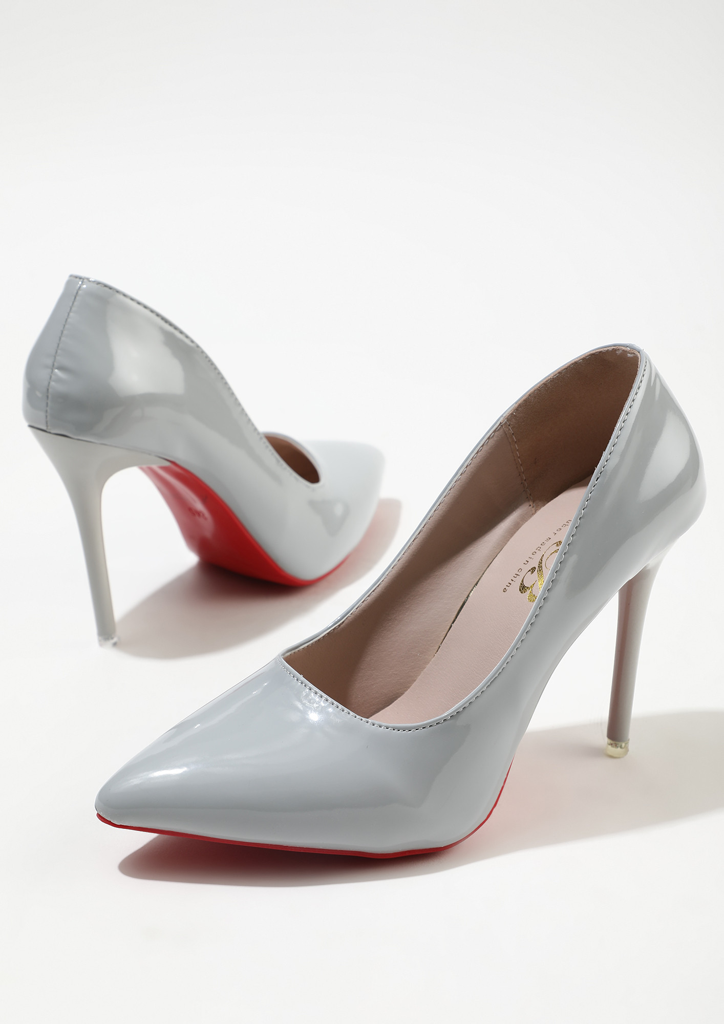 GLIMMERS OF FASHION LIGHT GREY HIGH HEELED PUMPS