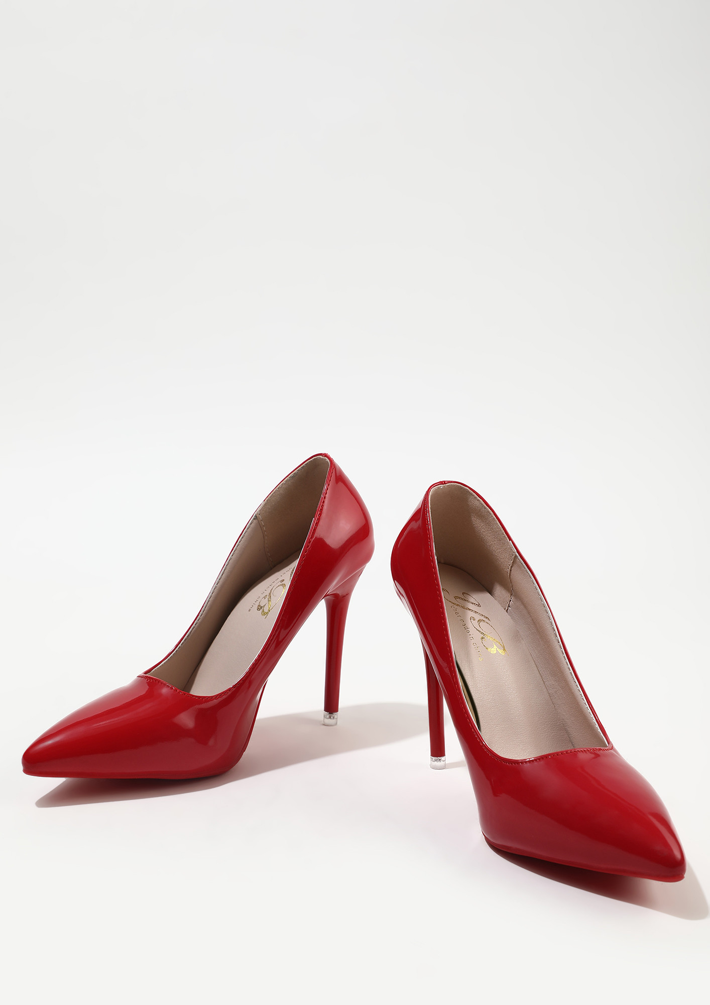 Charming Royal Red Patent Leather With Golden Stud Comfort Ladies Flut