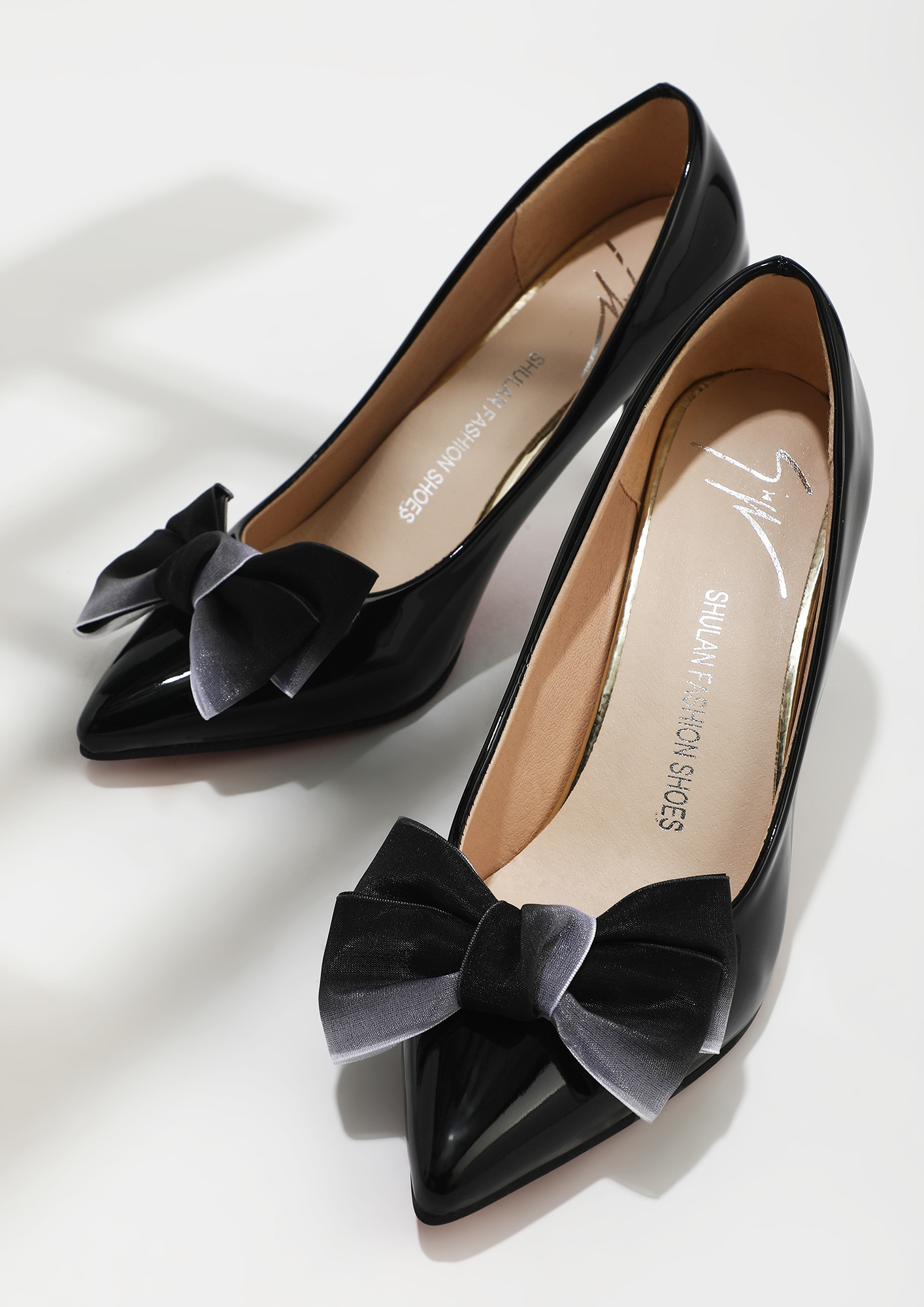 Mach & Mach Double Bow Crystal Black Glitter Heels – The Luxury Shopper