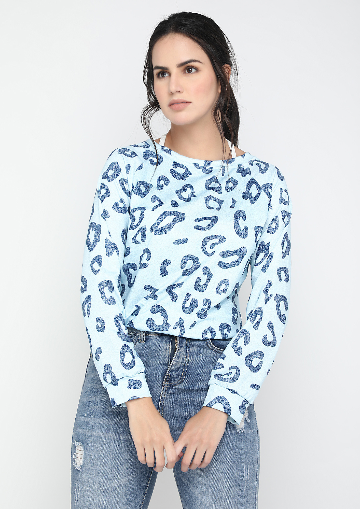 Buy WARMER IN THE ANIMAL PRINT BLUE JUMPER for Women Online in India