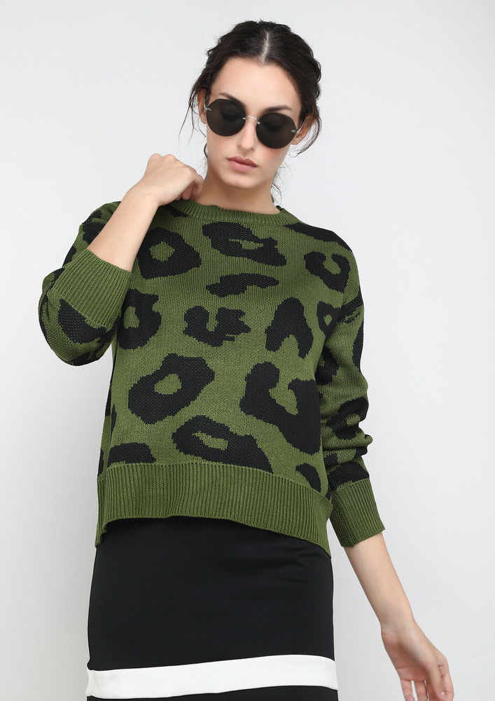 Playing In Spots Army Green  Jumper