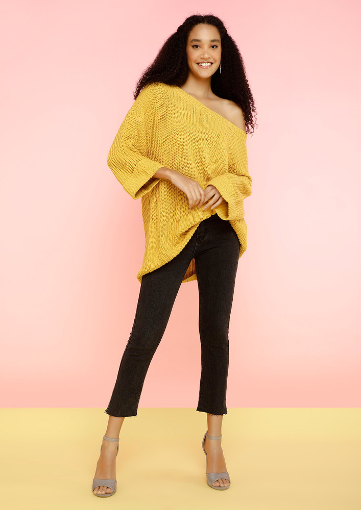 Knitted Regular Single Pocket Yellow Jumper