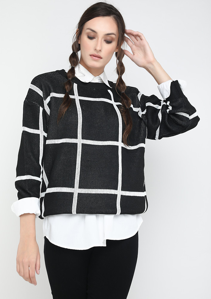Let's Talk In Stripes Black Sweater
