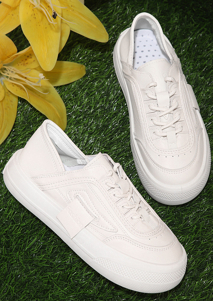 Slip On Lace-up White Casual Shoes
